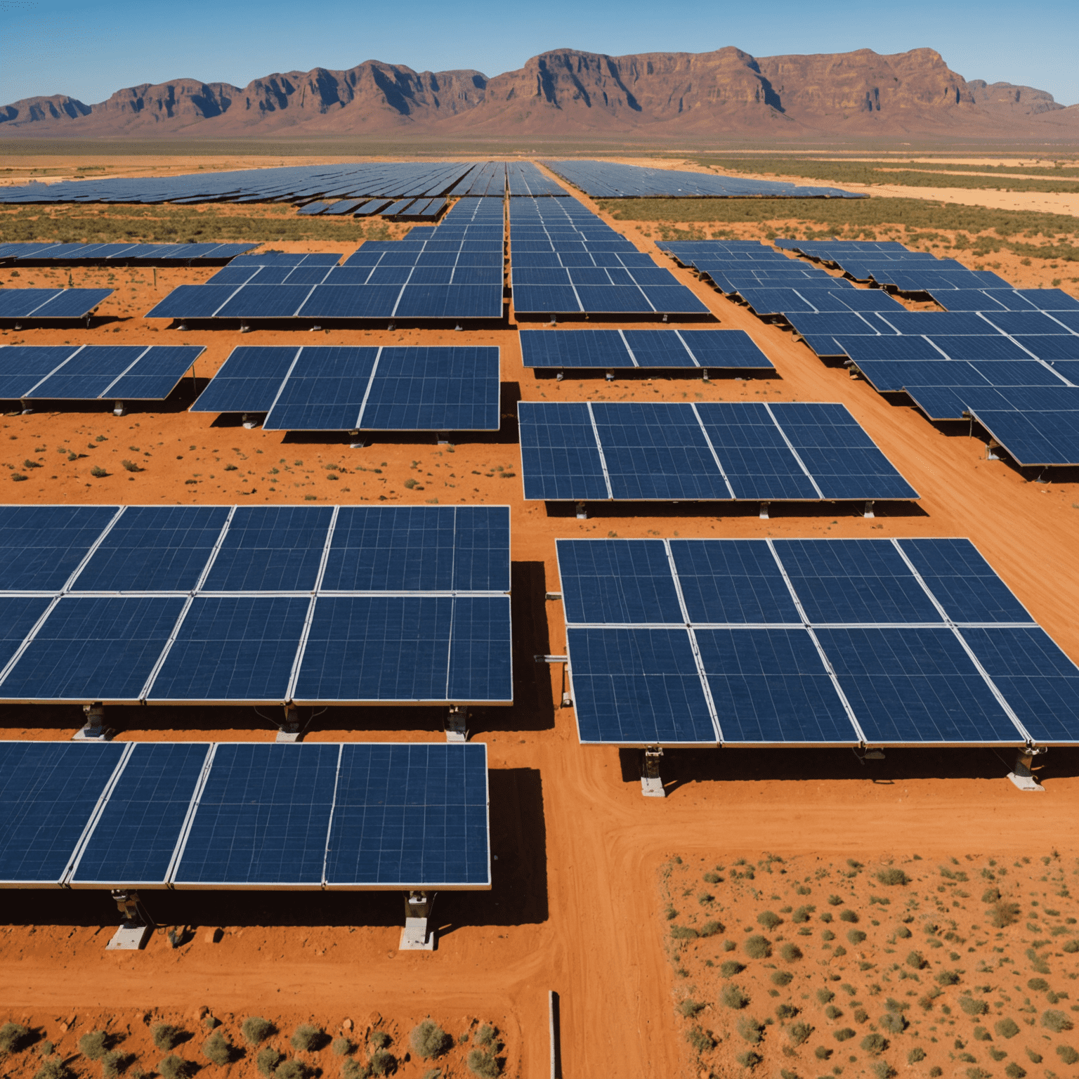 Close-up of advanced solar panels with tracking systems at the Kathu Solar Park, showcasing the cutting-edge technology used in South African solar projects